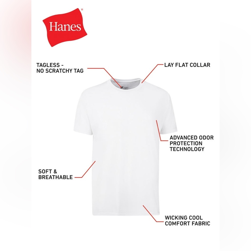 Hanes Men's Value Pack White Crew T-Shirt Undershirts, 6 Pack - Picture 3 of 8